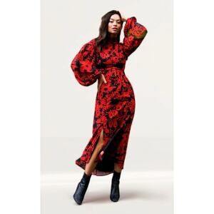 Hope & Ivy Gracie Red and Black Balloon Sleeve Midi Dress Women's Size 4 $125